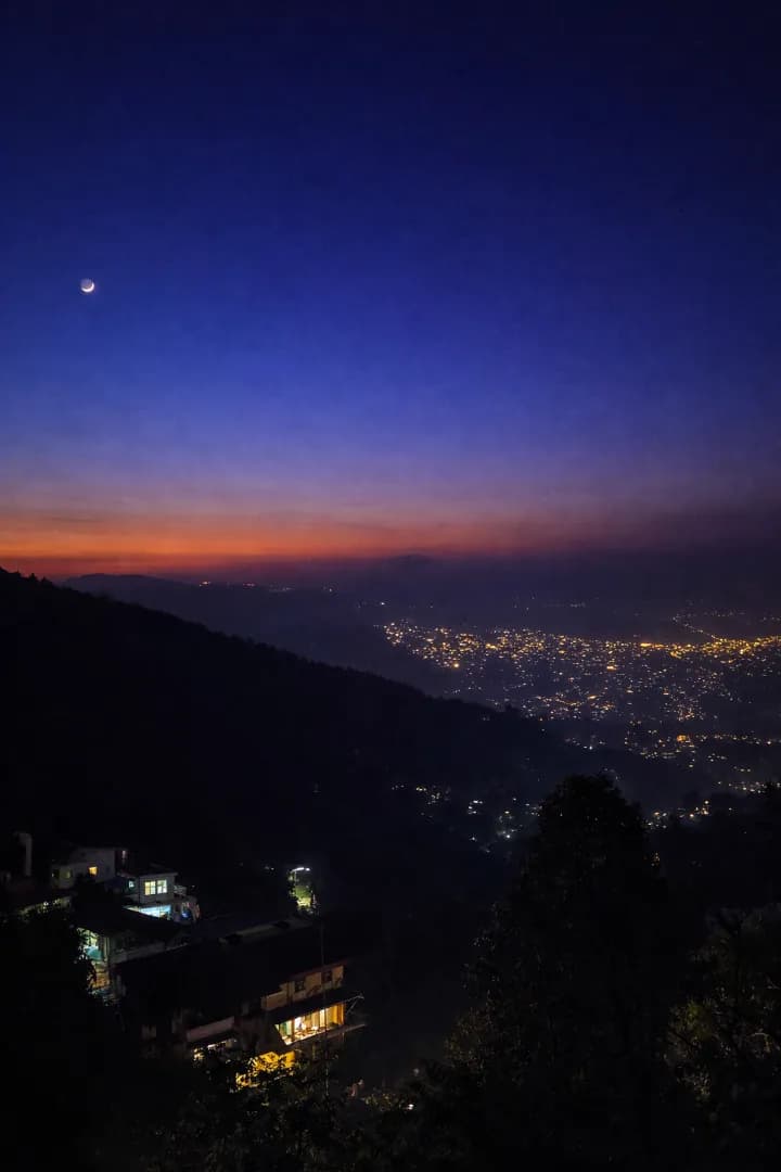 Night view of Kalimpong town and South Sikkim lights from Rigsel Homestay